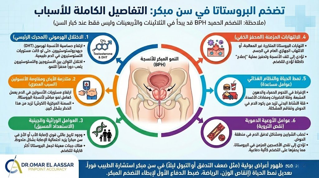 أسباب تضخم البروستاتا في سن مبكر (التفاصيل الكاملة)